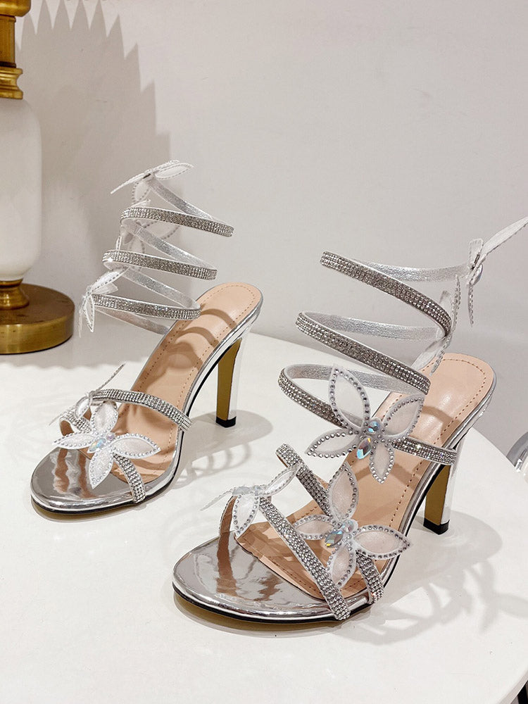 Butterfly Ankle-Wrap Sandals - Elara Row