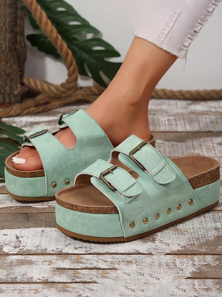 Double Buckle Strap Platform Sandals - Elara Row