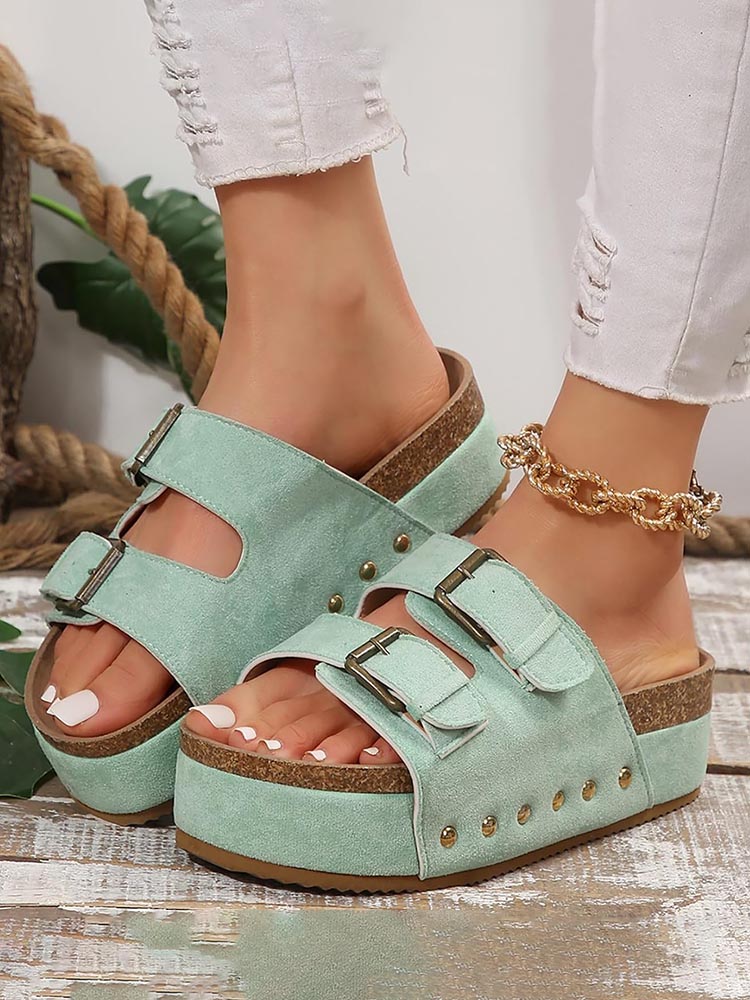 Double Buckle Strap Platform Sandals - Elara Row