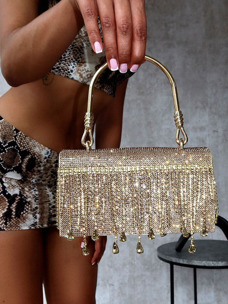 Rhinestone Fringe Clutch - Elara Row