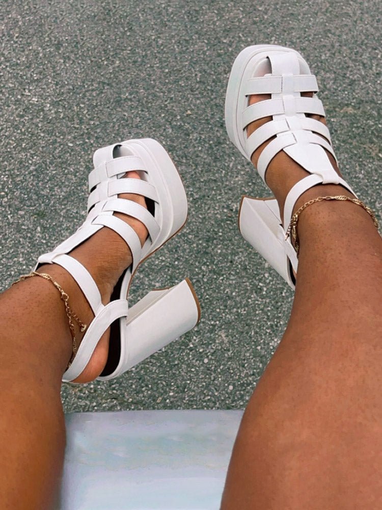 Braid Platform Chunky Heel Sandals - Elara Row