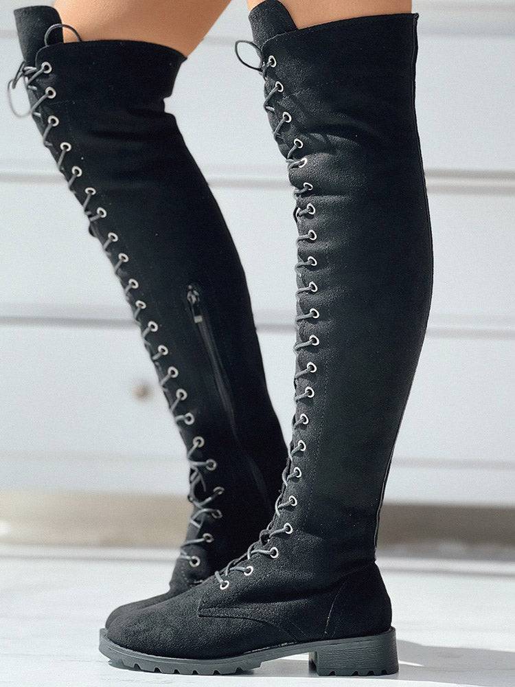 Lace Up Flat Suede Boots - Elara Row