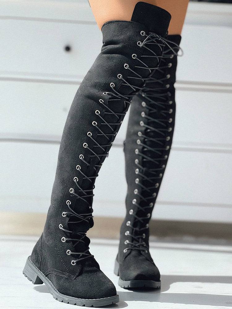 Lace Up Flat Suede Boots - Elara Row