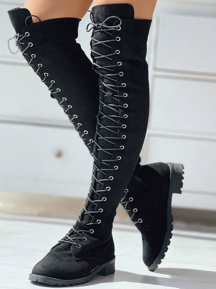 Lace Up Flat Suede Boots - Elara Row