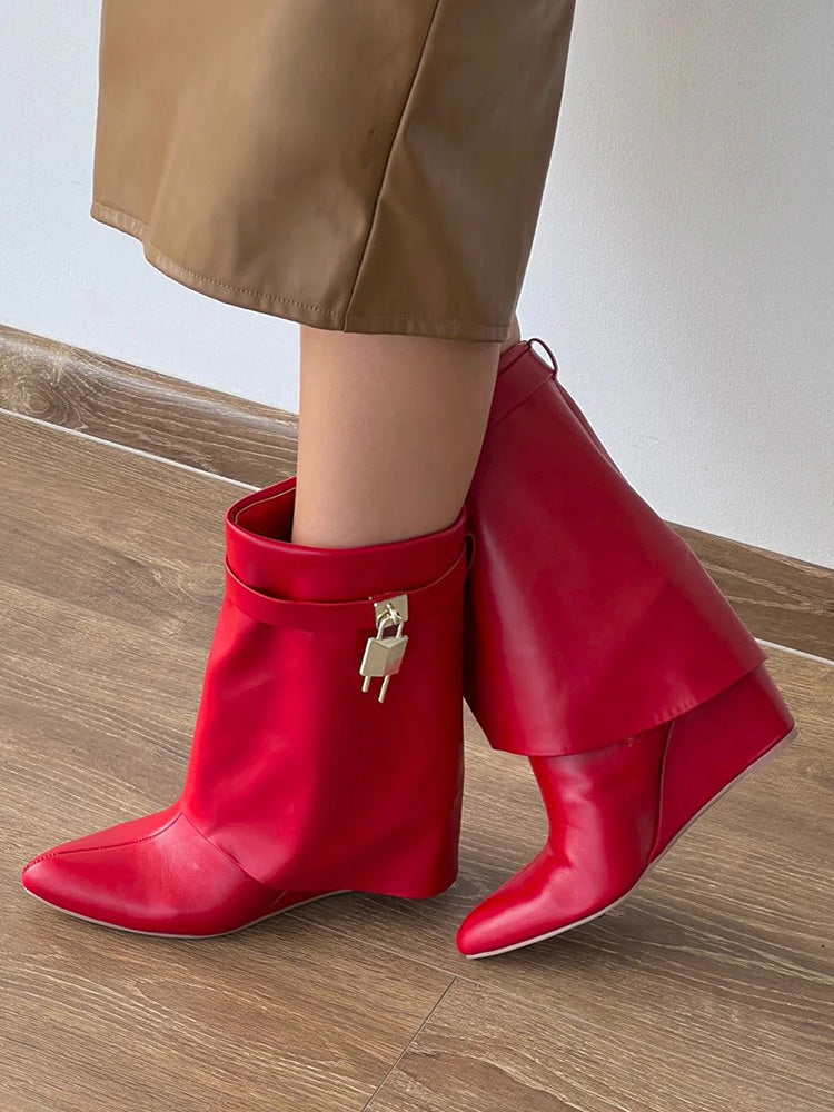 Lock & Key Leather Wedge Calf Booties