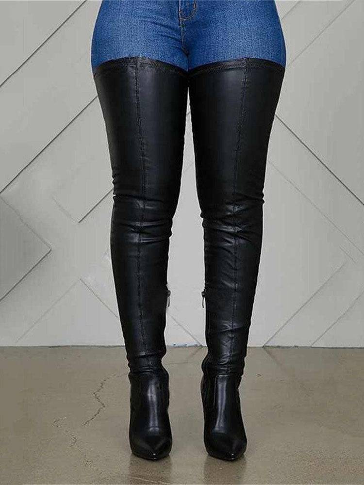 PU Leather Flat Over Knee Boots - Elara Row
