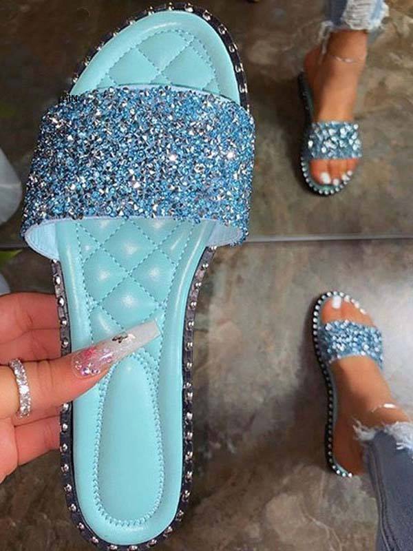 Bling Rhinestone Flat Slippers - Elara Row