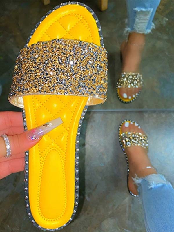 Bling Rhinestone Flat Slippers - Elara Row