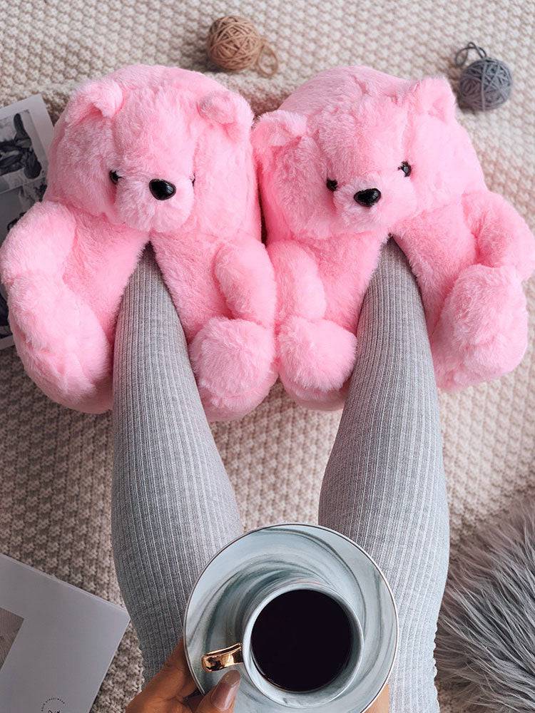 Fluffy Teddy Bear Slippers - Elara Row