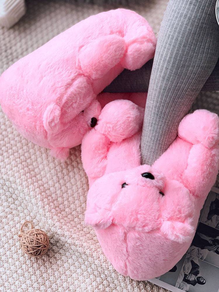 Fluffy Teddy Bear Slippers - Elara Row