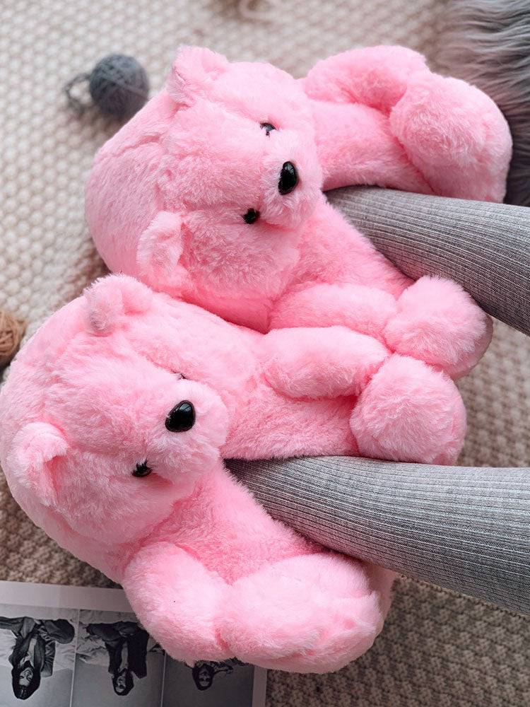 Fluffy Teddy Bear Slippers - Elara Row