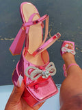 Sparkling Bow Platform Heel Sandals - Elara Row