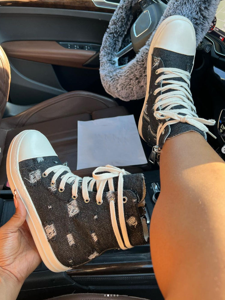 Denim High-Top Sneakers - Elara Row