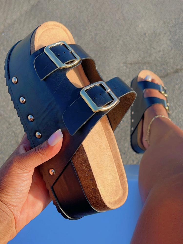 Double Buckle Strap Platform Sandals - Elara Row