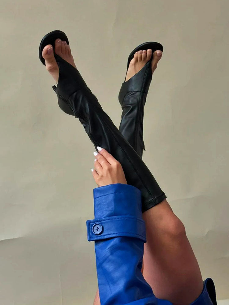 Leather Open Toe Thong Boots
