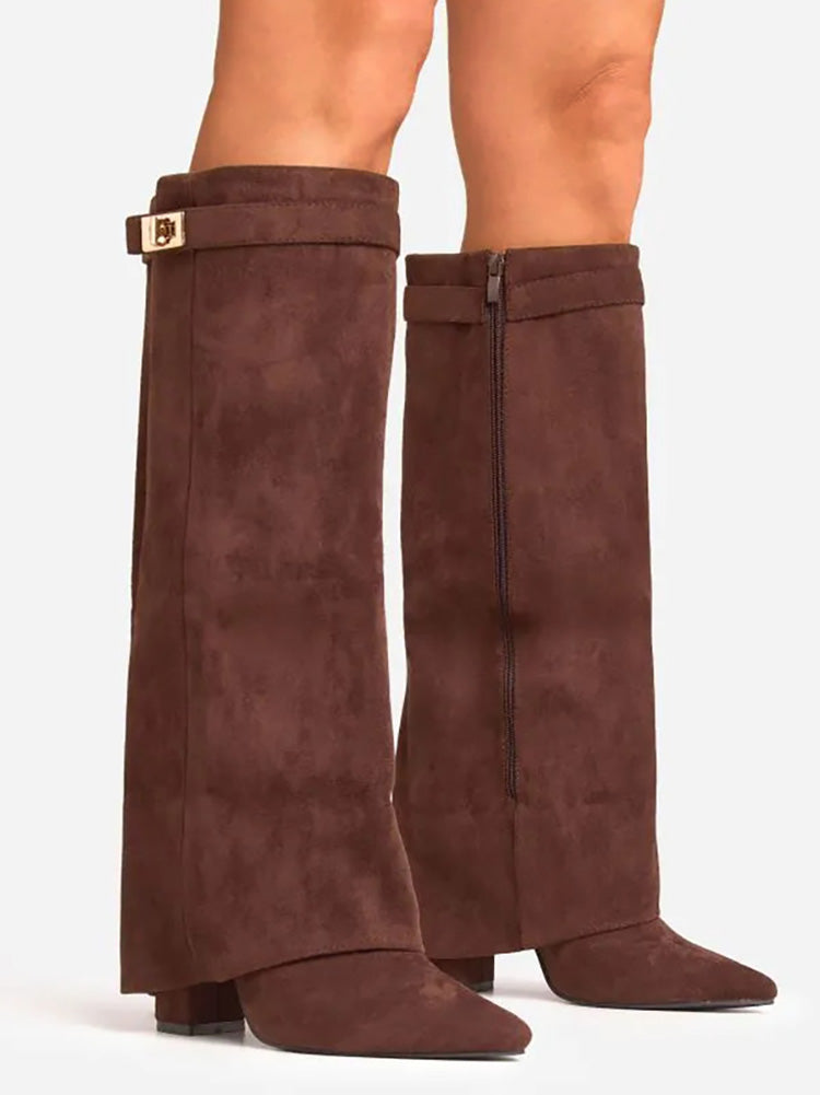 Fold Chunky Heel Knee High Boots - Elara Row