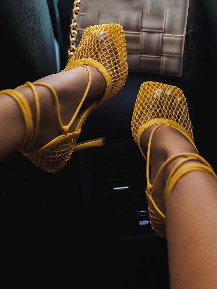 Square Toe Mesh Wrap Sandals - Elara Row