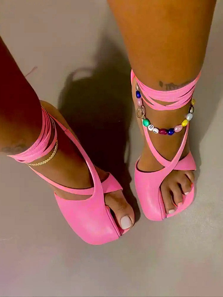 Open Toe Lace-Up Sandals - Elara Row