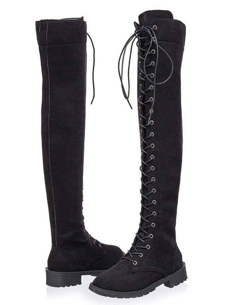 Lace Up Flat Suede Boots - Elara Row