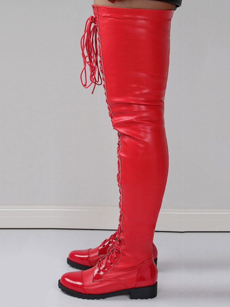 Lace Up PU Leather Boots - Elara Row