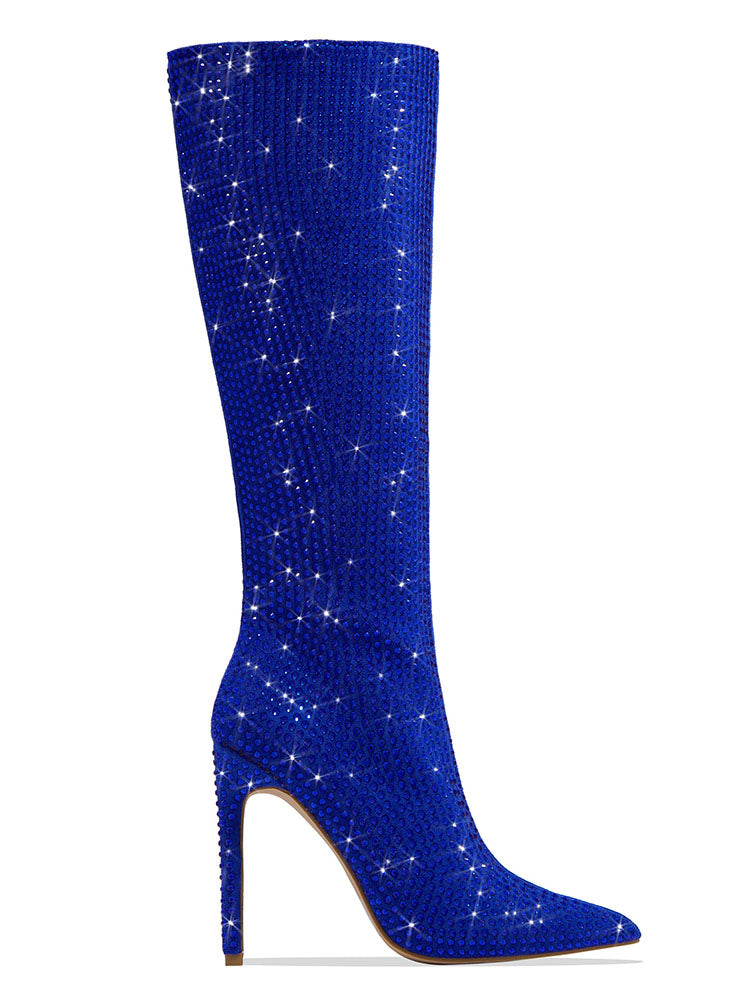 Crystal-Embellished Suede Boots - Elara Row