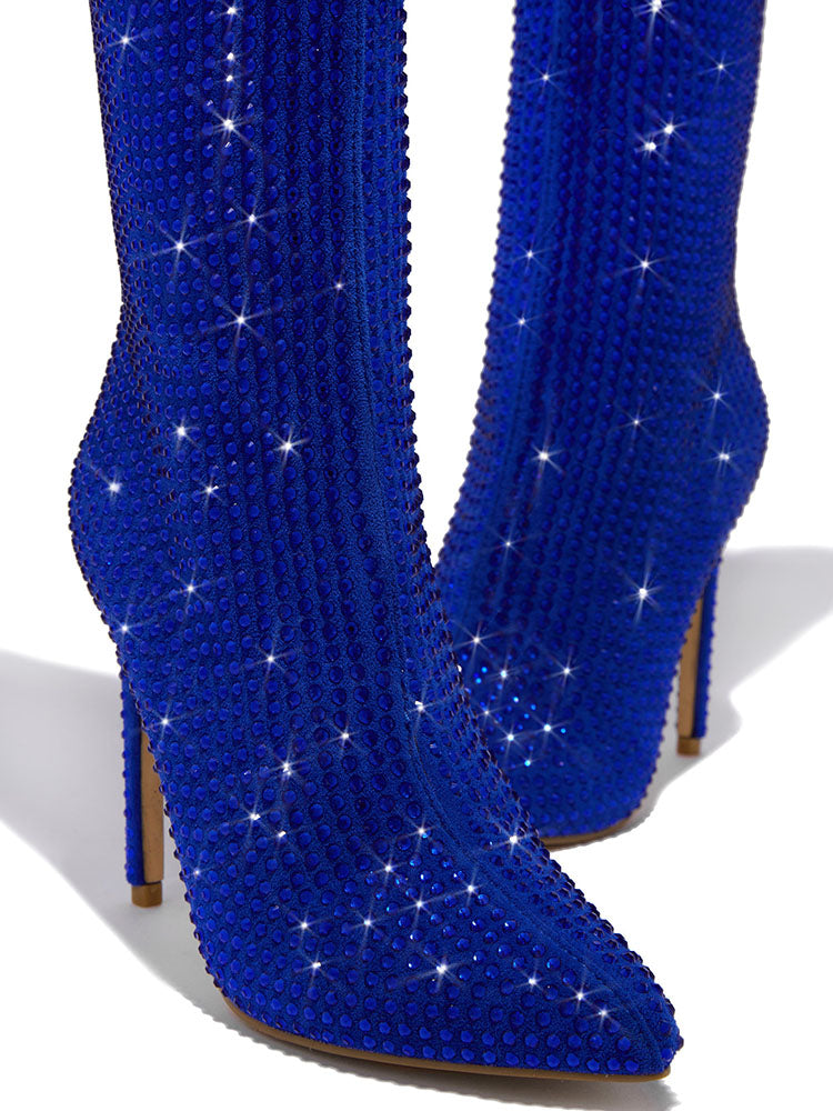 Crystal-Embellished Suede Boots - Elara Row