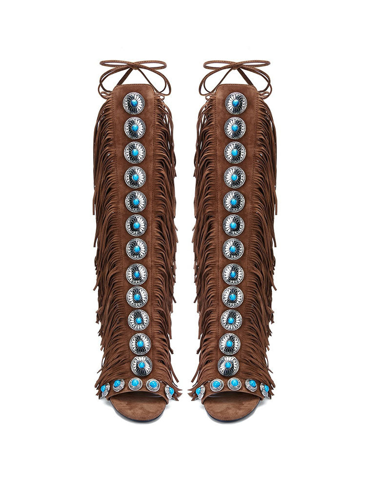 Bohemian Gemstone Fringe Sandals 3d