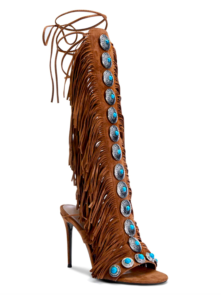 Bohemian Gemstone Fringe Sandals 3d 2