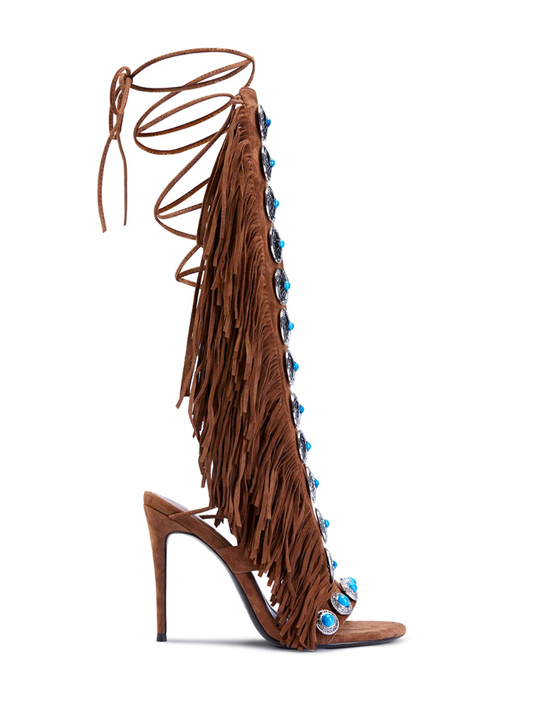 Bohemian Gemstone Fringe Sandals 3d side