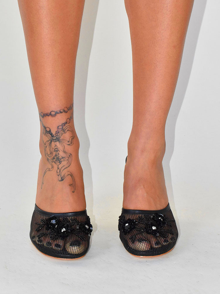 Floral Embroidered Mesh Wedge