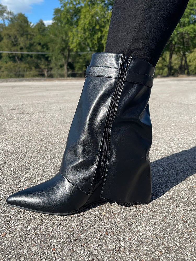 Lock & Key Leather Wedge Calf Booties