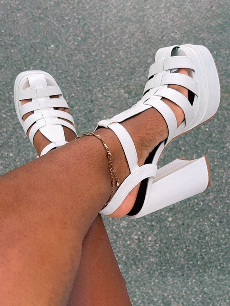 Braid Platform Chunky Heel Sandals - Elara Row