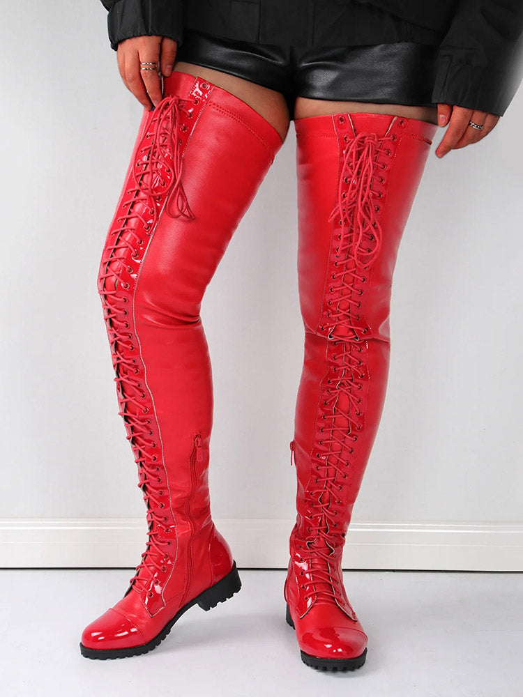 Lace Up PU Leather Boots - Elara Row