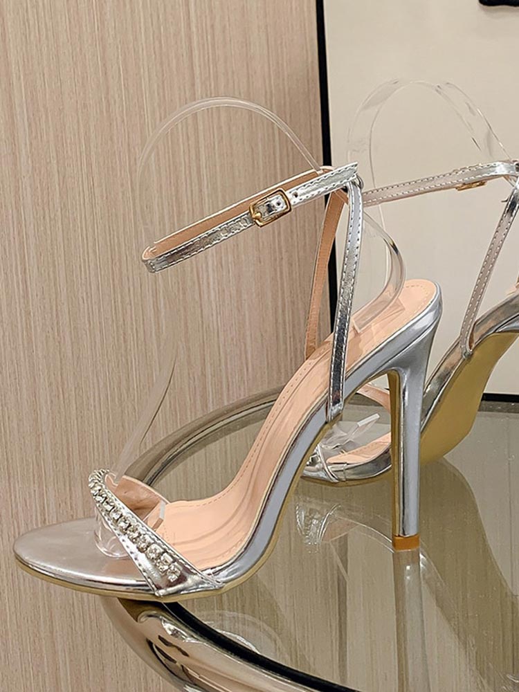 Rhinestone Ankle Strap Heels - Elara Row