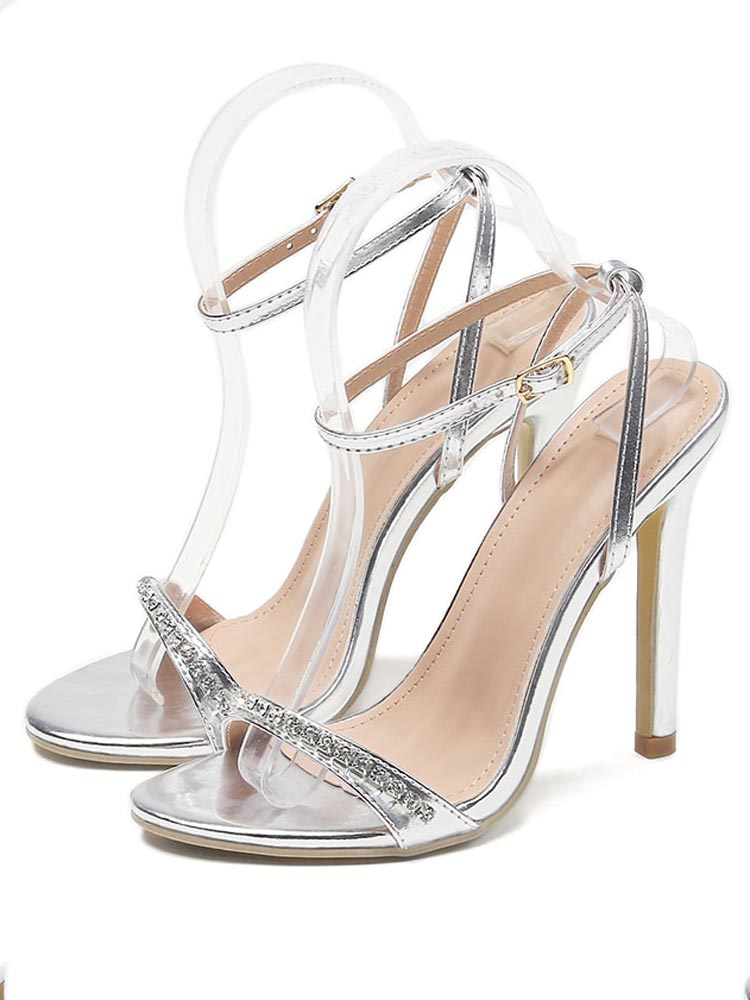 Rhinestone Ankle Strap Heels - Elara Row