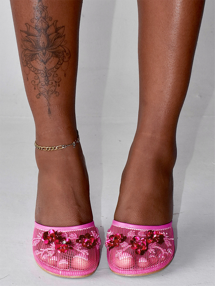 Floral Embroidered Mesh Wedge