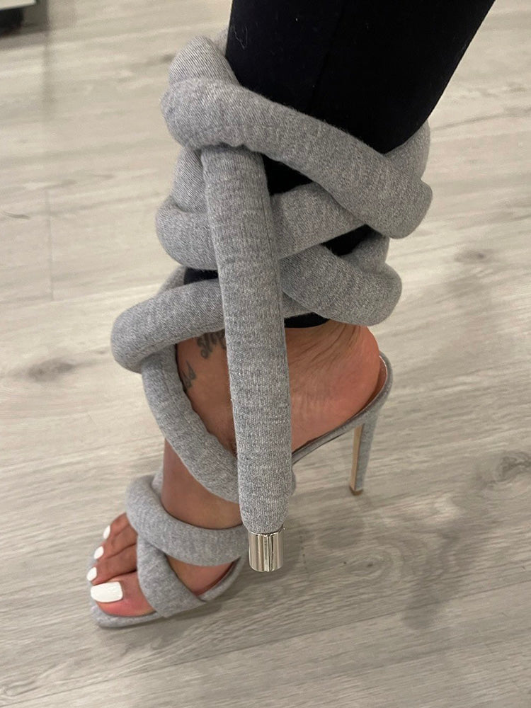 Cross Puffy Strap Heeled Sandals - Elara Row