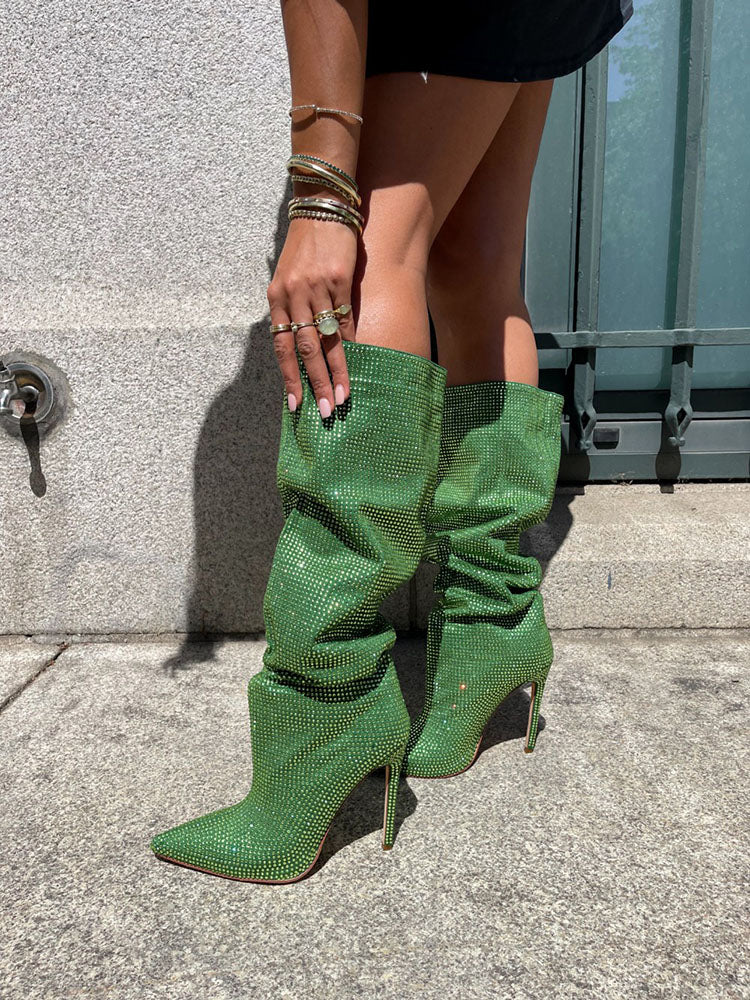 Crystal-Embellished Suede Boots - Elara Row