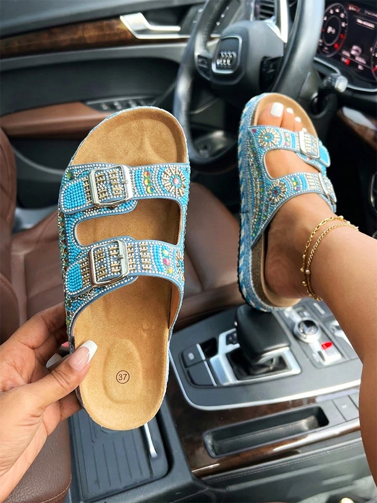 Rhinestone Double Strap Platform Sandals
