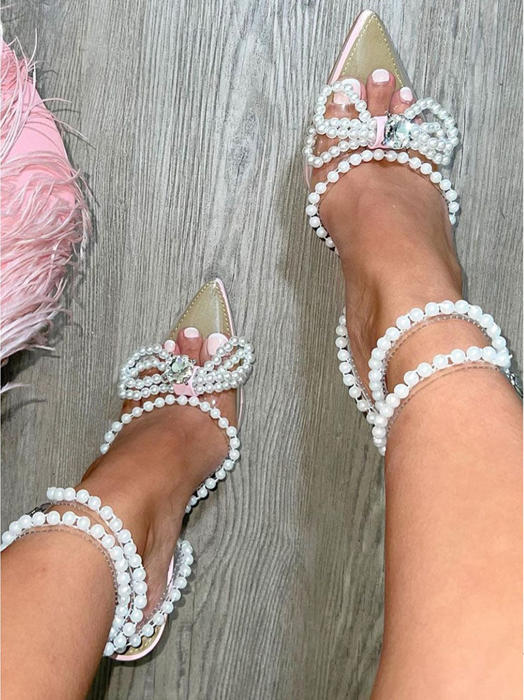 Pearl Bow Pointed Toe Transparent Heels - Elara Row