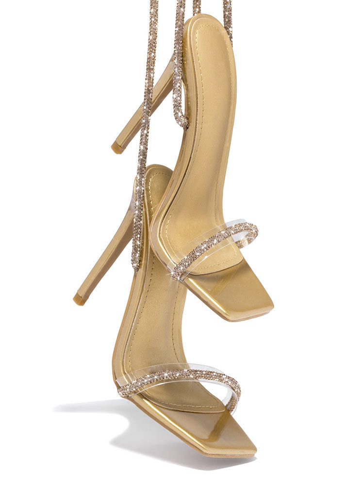 Rhinestone Lace-up High Heels - Elara Row