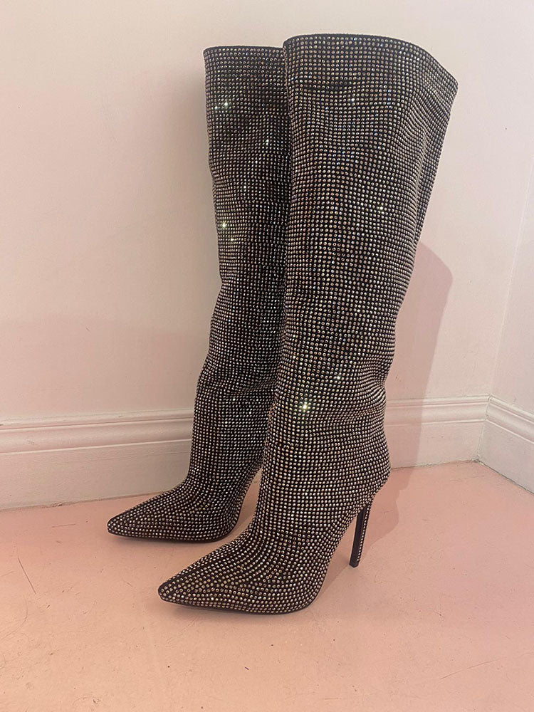 Crystal-Embellished Suede Boots - Elara Row