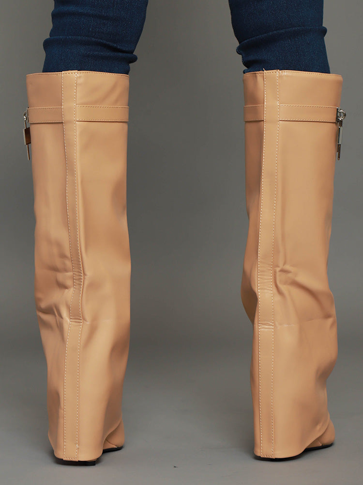 Lock & Key Leather Wedge Heel Boots - Elara Row