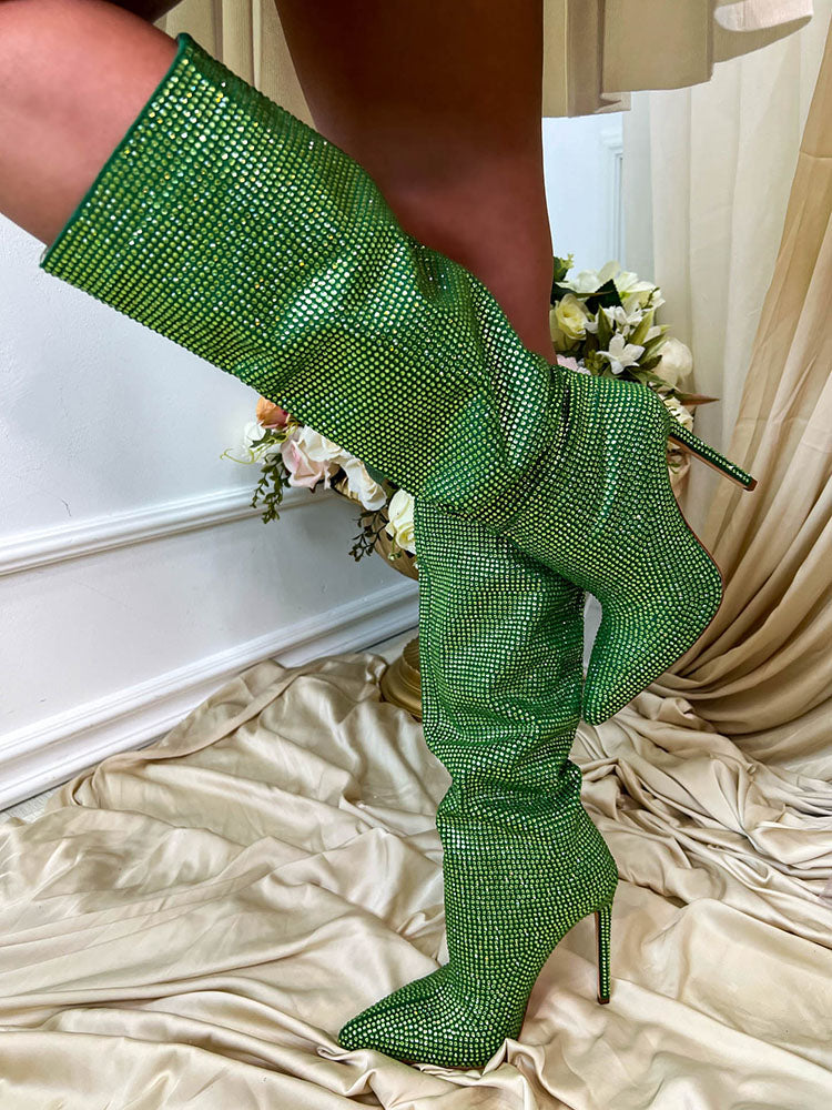Crystal-Embellished Suede Boots - Elara Row
