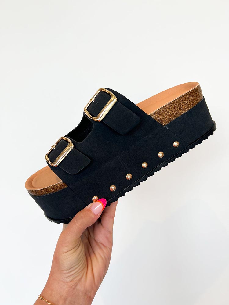 Double Buckle Strap Platform Sandals - Elara Row