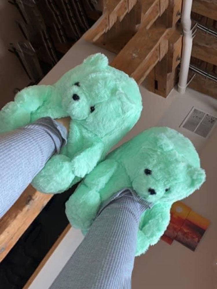 Fluffy Teddy Bear Slippers - Elara Row
