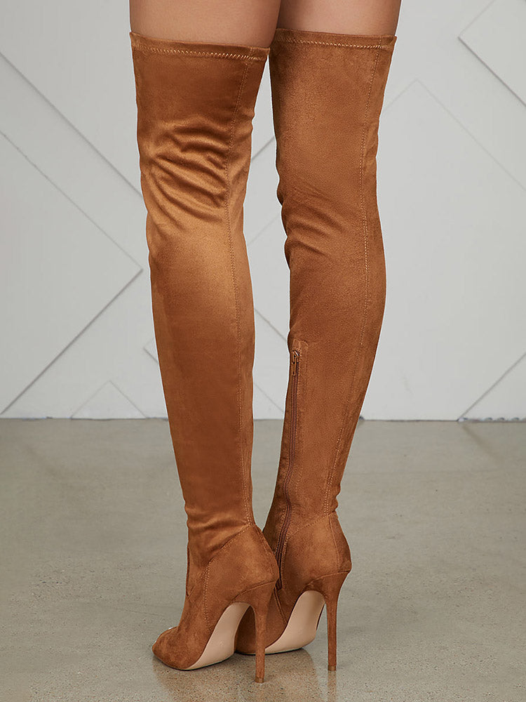 Peep Toe Suede Over Knee Boots - Elara Row