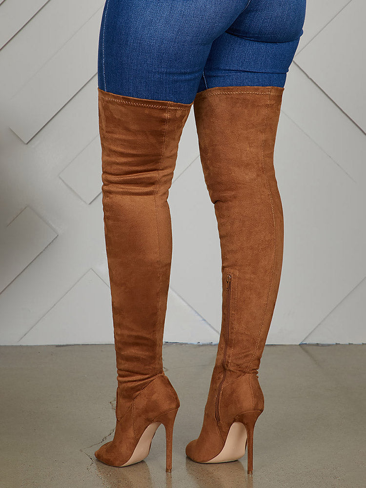 Peep Toe Suede Over Knee Boots - Elara Row