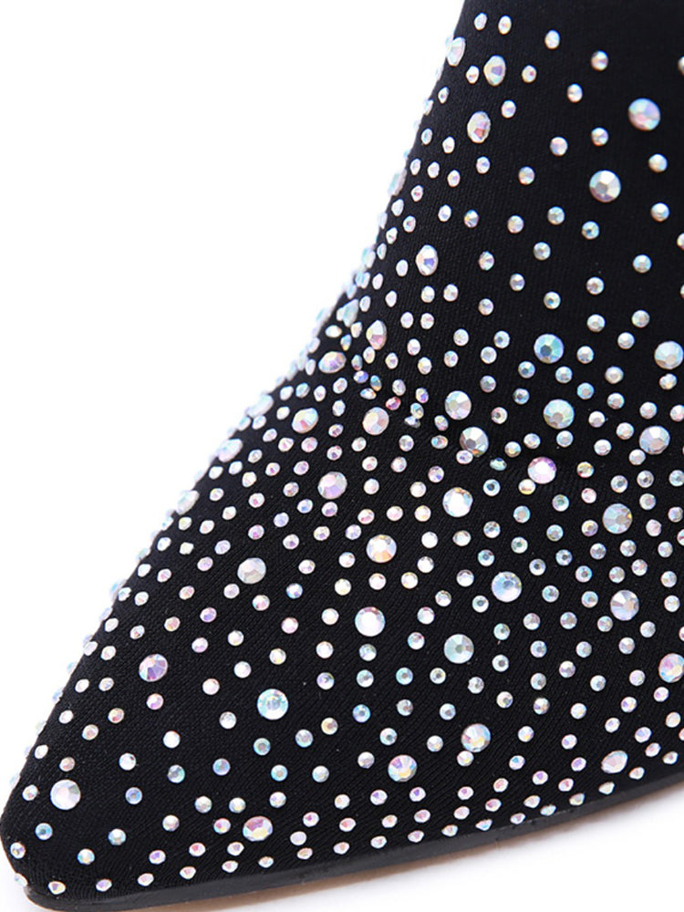 Rhinestone Decor Thigh High Boots - Elara Row