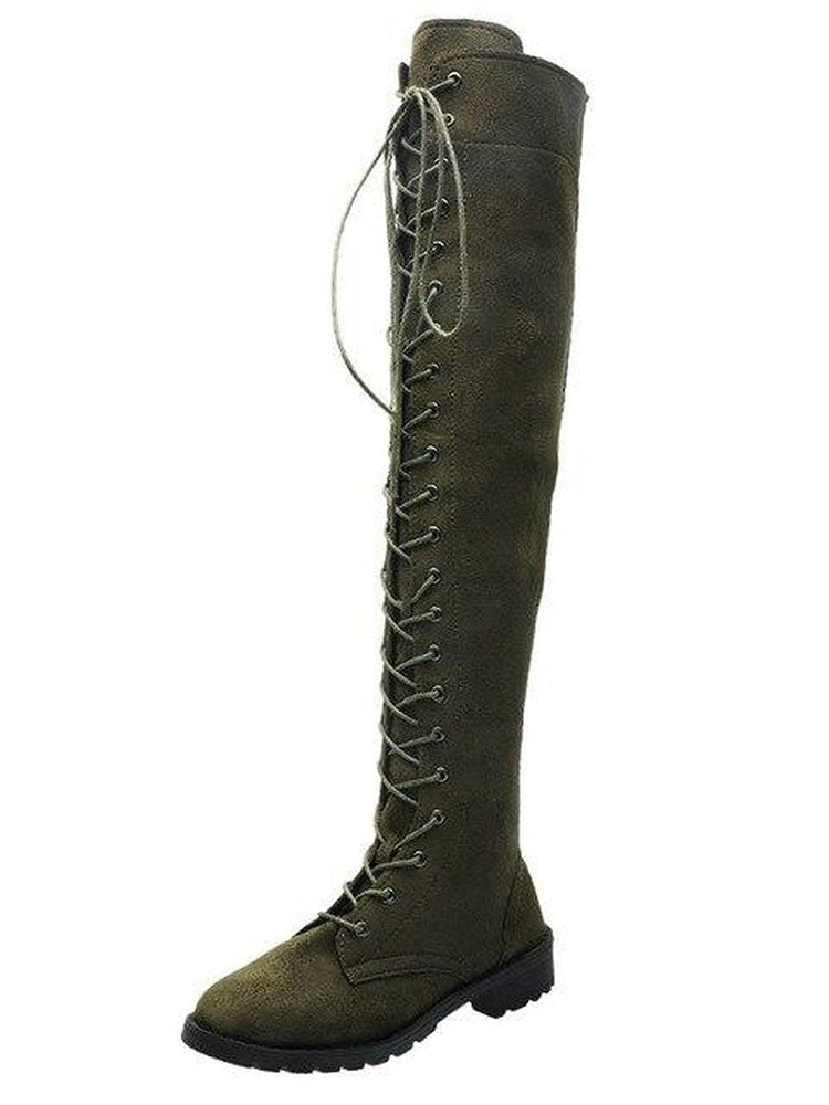 Lace Up Flat Suede Boots - Elara Row